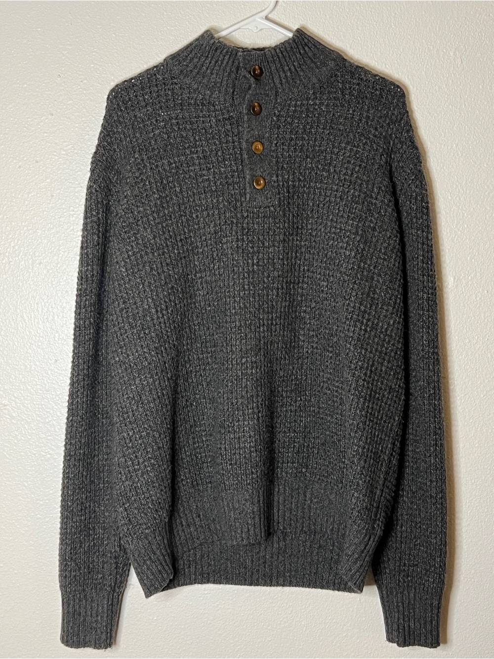 Faherty Mens Gray Wool Cashmere Quarter Button Henley Sweater - XL